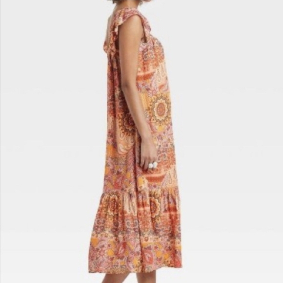 Knox Rose Orange and Pink Patterned Smocked Tiered Flowy Comfortable Sundress - Picture 3 of 9